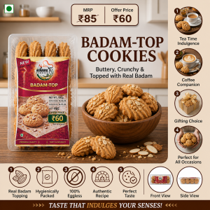 Premium Badam-Top Cookies | Rich Almond Topped Crunchy Biscuits – 100% Eggless
