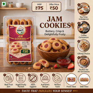 Premium Jam Cookies | Sweet & Tangy Fruit Jam Filled Biscuits – 100% Eggless