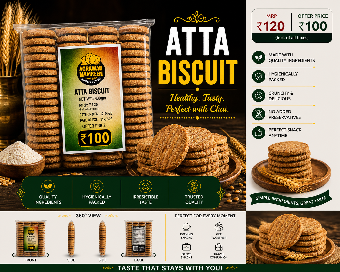 Atta Biscuit – Traditional Whole Wheat & Crispy Tea-Time Treats - Image 2